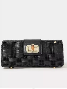 NWT Lilly Pulitzer Black Leena Wicker Clutch or Shoulder Bag with Black Strap